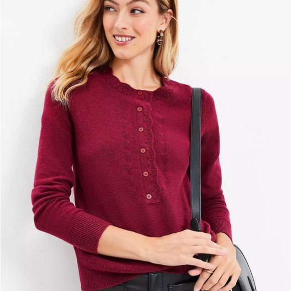 BNWT LOFT red henley sweater - Picture 2 of 6